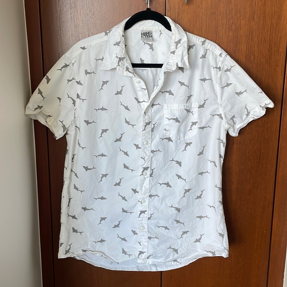 Hang Ten Shark Print Collared Button Up